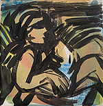 Kunst Malerei Gemälde Acryl auf Leinwand am Meer mit liegender Frau mit Sonnenbrille